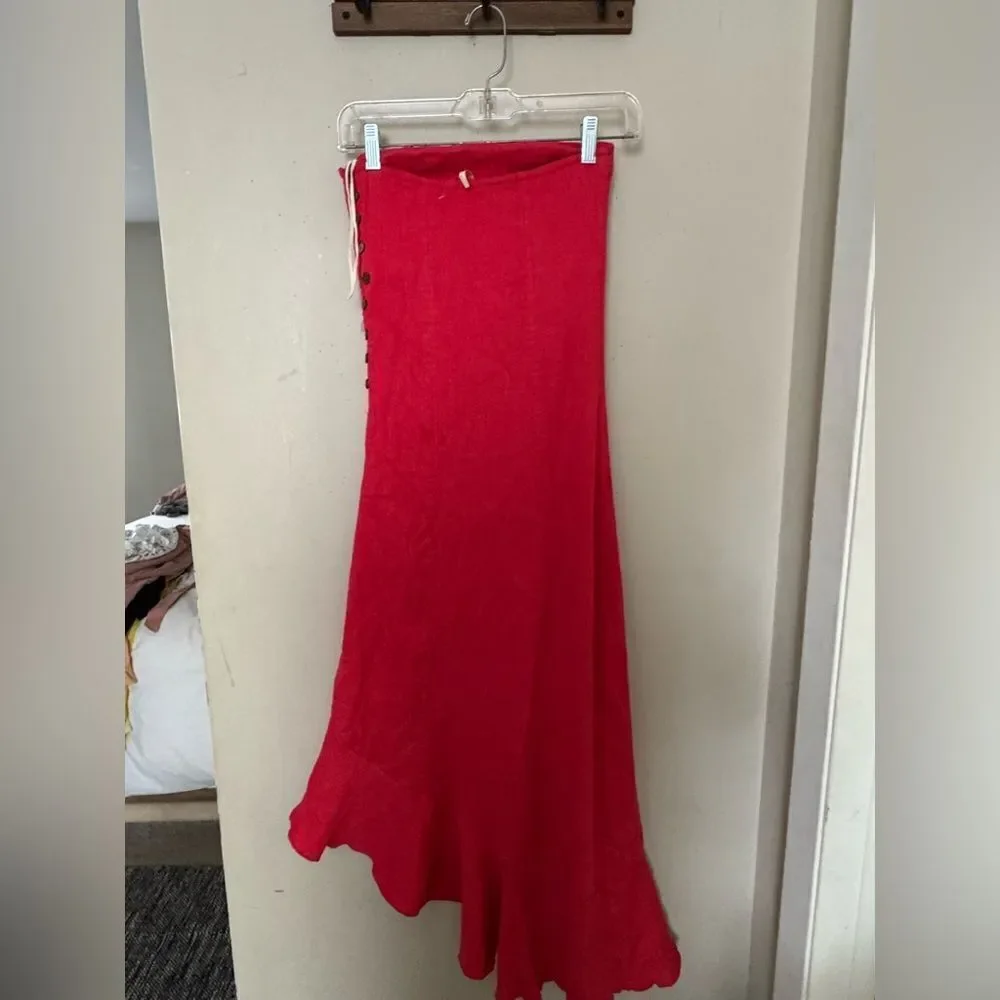 NWT Free People “Made Me Blush” Gauze Ruffle Tube Midi Dress